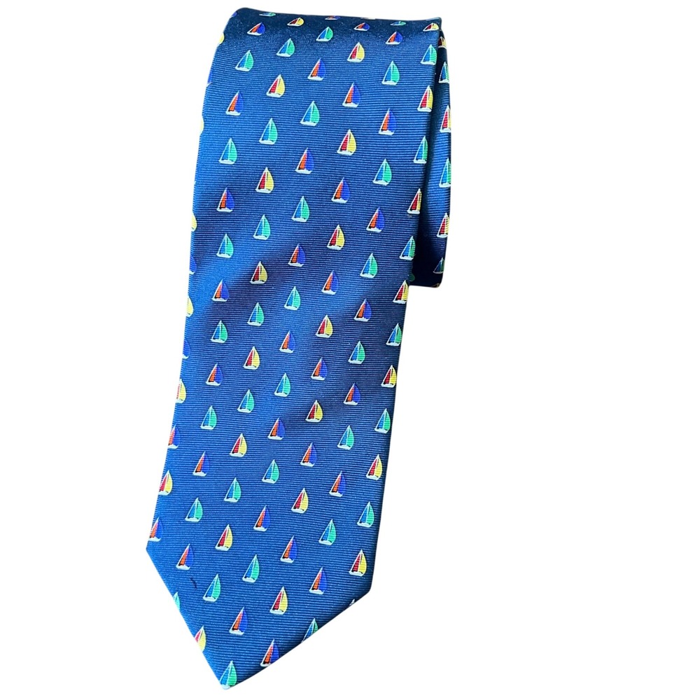 J. Crew Necktie The‎ Silk Tie 100% Silk 2.5" Wide Blue Sailboat Sail Boat Sailor